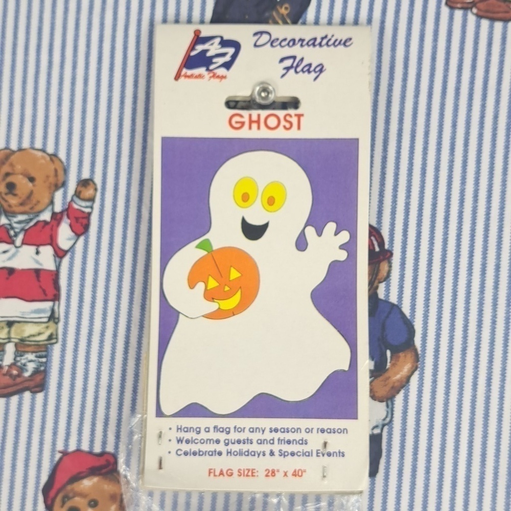Vintage 1994 ghost & jack o lantern halloween decorative flag yard banner